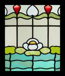 Stunning English Art Nouveau Waterlilly On Pond Antique Stained Glass Window  - Picture 1 of 1