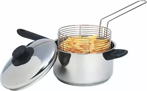 KitchenCraft Large Chip Pan with Basket and Lid 20cm, Stainless Steel, Silver - Picture 1 of 4