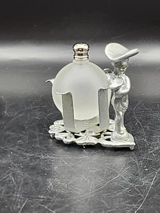 Silver Angel Lipstick Holder & Perfume Bottle Holder Frosted Round Glass - Picture 1 of 7
