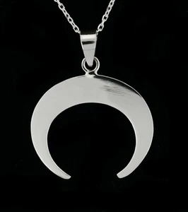 Solid 925 Sterling Silver Horn Moon Pendant Necklace Crescent - Picture 1 of 6