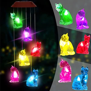 Cat Solar Wind Chimes Light,Solar Cat Wind Chimes for Outside,Cat Solar Light Gi - Picture 1 of 7