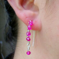 Hot Fushia Rose Pink Crystal Silver Marquise Dangle Earrings Awareness Holiday