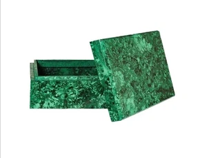 Rectangle White Marble Jewelry Box Malachite Stone Overlay Work Cosmetic Box - Picture 1 of 5