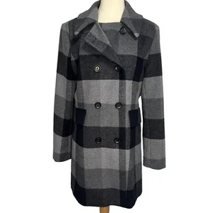 Donna Karan Black label Wool Blend Double Breasted Coat Plaid Size Large - Picture 1 of 7