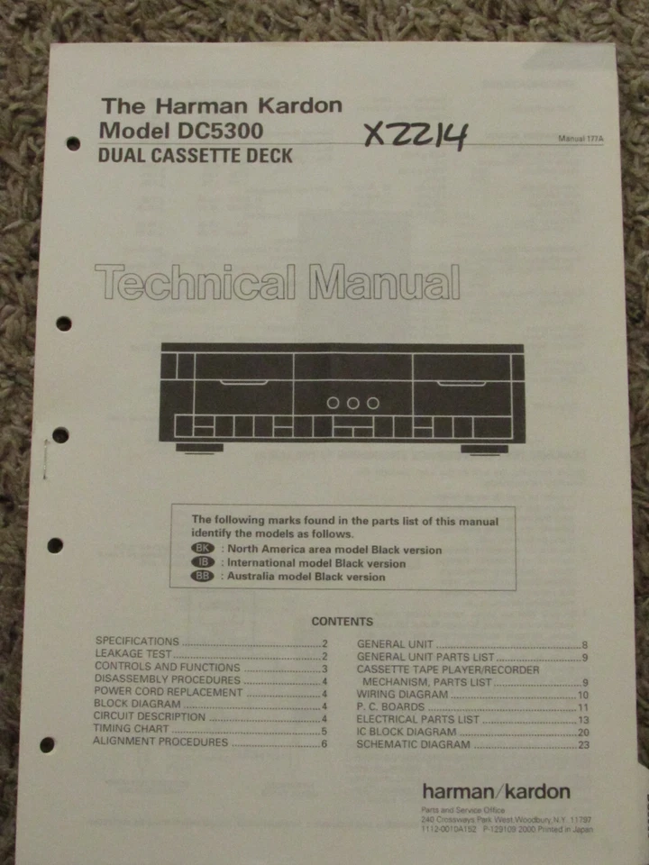 HARMAN KARDON DC5300 DOBLE CASETE DECK MANUAL TÉCNICO DE SERVICIO ORIGINAL Foto 1 de 1