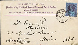 1891 2 1/2d Jubilee Printed Sir Henry Goold President Soc Science Letters Art US - Picture 1 of 1