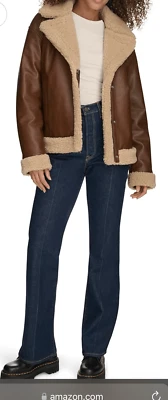 Jaqueta de Moto Levi's Feminina Couro Sintético Forrada Sherpa Tamanho Pequeno - Imagem 1 de 4