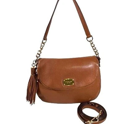 Michael Kors Bedford Tassel Crossbody Luggage Brown Pebble Leather Shoulder Bag - Image 1 of 4