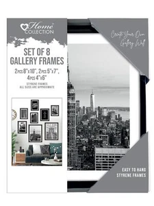Photo Picture Frame Set Of 8 Black Styrene Wall Mount Freestanding Gallery - Picture 1 of 2