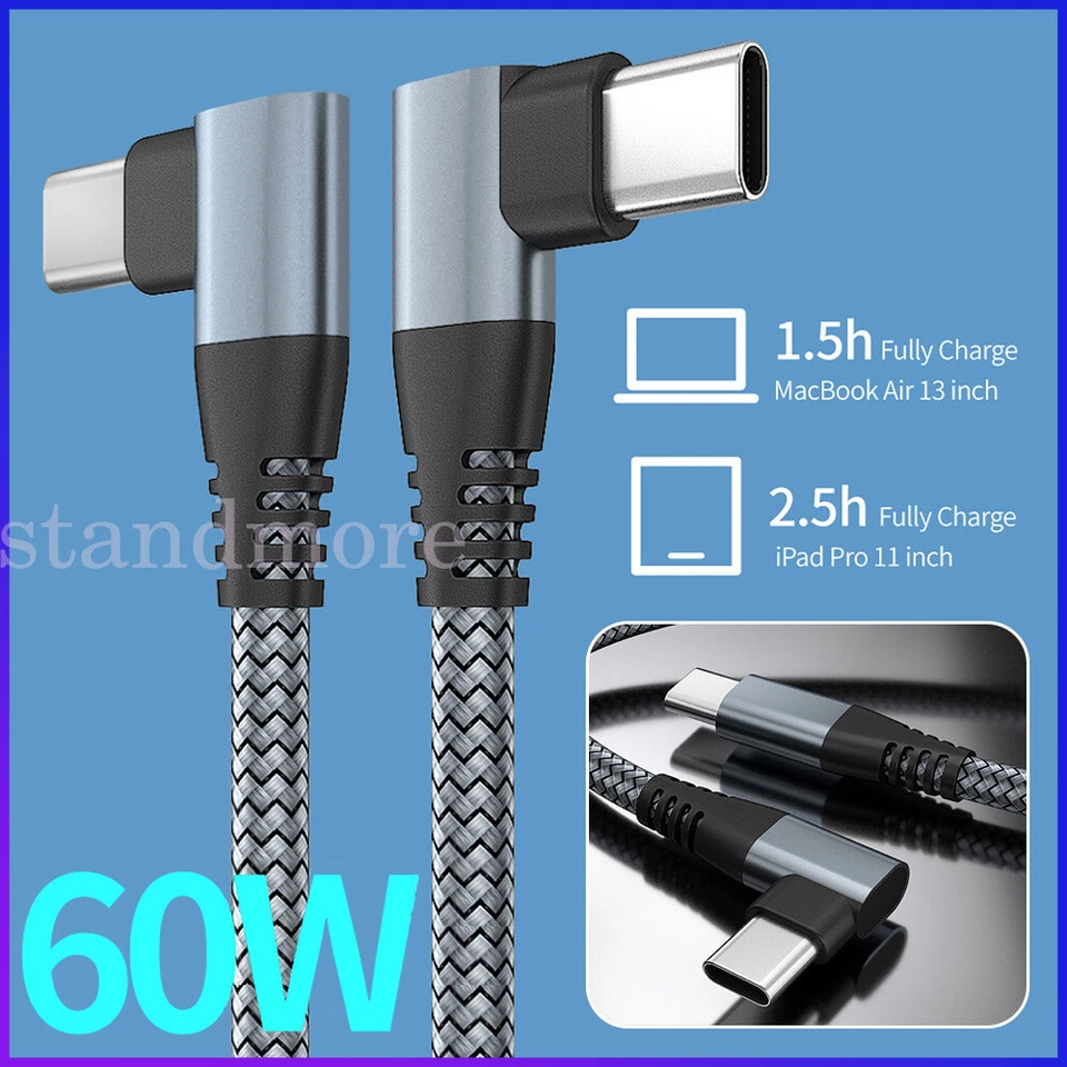 Cavo da USB Tipo C a USB Type-C 90 Gradi Angolo Retto PD Ricarica Rapida Doppio Tipo C - Immagine 1 di 4