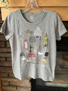 J.Crew Women Gray Short Sleeve Art Graphic London Destination Collector Tee Sz S - Picture 1 of 3