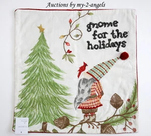 NEW Pottery Barn GNOME FOR THE HOLIDAYS EMBROIDERED PILLOW COVER 20x20 Christmas - Picture 1 of 1