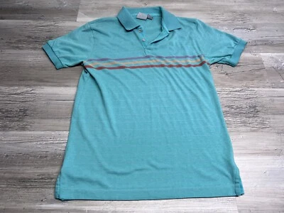 Vintage Mens Striped Polo Shirt Retro Trader Bay Teal Size M Faded Short Sleeve - Image 1 of 4