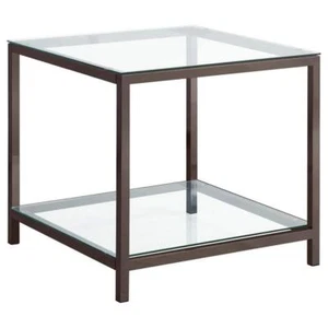 Coaster End Table 24 in. Glass Top Rectangle with Lower Shelf in Black Nickel - Picture 1 of 5
