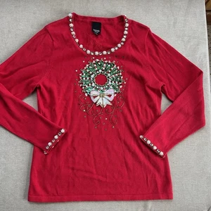 Berek Studio große Perlen Pailletten Weihnachten Kranz Pullover Zuckerstange Perle EUC - Bild 1 von 13