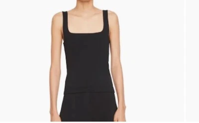 VINCE Tank Top Womens Black Square Neck Pima Cotton Stretch $110 Size Large - Изображение 1 из 4