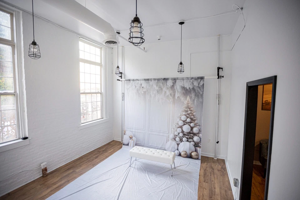 Telón de fondo Kate barrido Navidad blanco pared pluma telón de fondo tamaño 8 pies x 16 pies  Foto 1 de 3