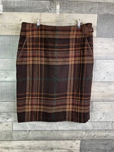 Falda para mujer Lauren by Ralph Lauren talla UK 14 marrón a cuadros lana tartán - Imagen 1 de 11