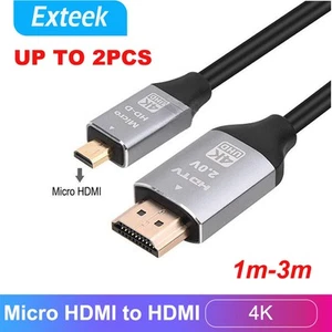1m-3m Micro HDMI to HDMI Male Cable V2.0 4K@60Hz HD 3D HDTV Tablet Smart Phone - Picture 1 of 10
