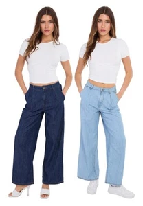 Ladies EXM&S Pur Una High Waisted Elasticated Wide Leg Jeans Denim - Picture 1 of 13