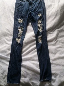 HOLLISTER ladies jeans size 9L W29 L30 curvy high-rise jean legging ripped blue - Picture 1 of 10