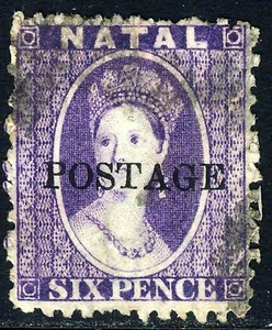 NATAL SOUTH AFRICA QV 1876 6d. Violet Overprinted POSTAGE Perf 12½ SG 83 VFU - Picture 1 of 2
