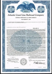USA ATLANTIC COAST LINE RAILROAD  bond/stock certificate  - Picture 1 of 1