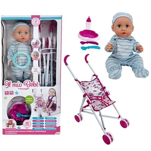 Die Mio Baby Puppe Born 35cm Blau Mit Kinderwagen E Set Pappa - Bild 1 von 2