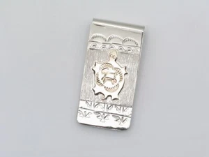 Native American Navajo Handmade Sterling Silver 12kg filled Turtle Money Clip - Picture 1 of 7