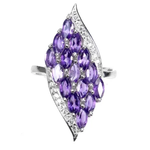 925 Sterling Silver Ring Marquise Amethyst Natural Gemstone Jewelry Size 6.5 - Picture 1 of 10