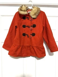 Gymboree Girls Red Peacoat Jacket Wool Blend [Size S (5/6) Faux Fur Collar - Picture 1 of 3