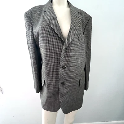 Jos A Bank Blazer Mens R42 Sport Coat Wool Silk Houndstooth Jacket Windowpane - Image 1 of 4