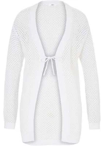 Neu Ajour Oversize-Strickjacke mit Bindeband Gr 48/50 Weiß Damen Strick Cardigan - Bild 1 von 1