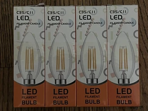LED Filament Light Bulbs C35/C11 4 Pack European Base 3000K 4W Frosted Dimmable - Picture 1 of 4