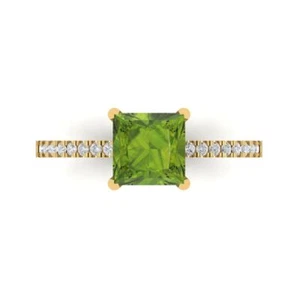 1.66 Princess Cut Natural Peridot Promise Bridal Wedding Ring 14k Yellow Gold - Picture 1 of 11