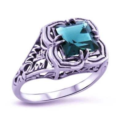 ANILLO TOPACIO AZUL LONDRES ESTILO ART DECO PLATA ESTERLINA 925 SIMULADO 1,5 QUILATES 1165Z Foto 1 de 4