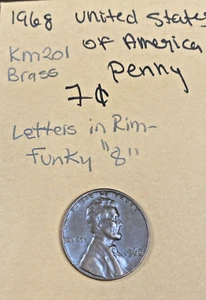 1968 US Lincoln Cent error 8 touching rim, L and letters at top touching rim - Picture 1 of 8