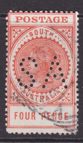 SOUTH AUSTRALIA 1906 4d Orange QV LONG TYPE PERFIN SA USED (NF104) Cover