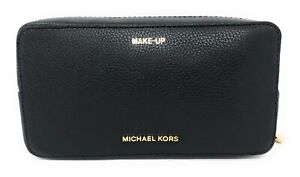 Michael Kors Mercer Large Double Zip Travel Pouch Cosmetic Case Black Leather