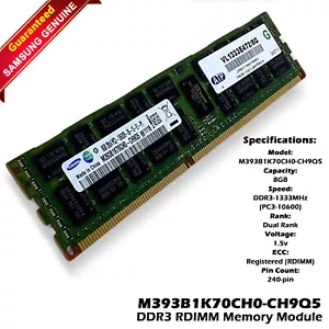 Samsung M393B1K70CH0-CH9Q5 8GB DDR3 1333Mhz PC3-10600 Server RAM ECC XG2VK - Picture 1 of 7