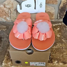 UGG Womens Sandals Coral Patent Poppy Fur Logo Pom Pom Flower Flip Flop Size 6