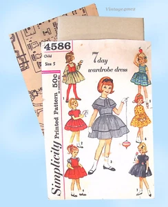 1950s Vintage Simplicity Sewing Pattern 4586 Toddler Girls 7 Day Dress Size 5 - Picture 1 of 5