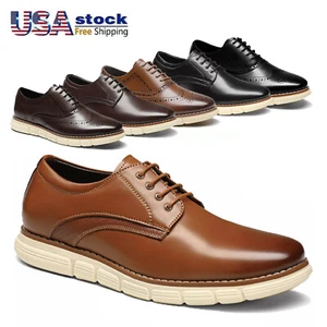 Men PU leather Dress Sneakers Casual Oxford Formal Shoes Arch support Wide Size - Picture 1 of 63