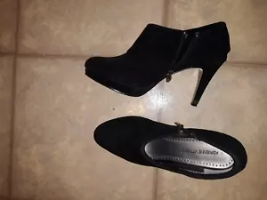 Adrienne ""Vittadini"" Negro Gamuza con Cremallera Lateral Tacón Plataforma Talón Talla 7.5 - Imagen 1 de 2
