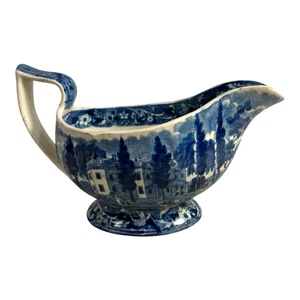 Antique Historical Staffordshire Blue Transferware Gravy Boat – Hoboken NJ - Picture 1 of 15