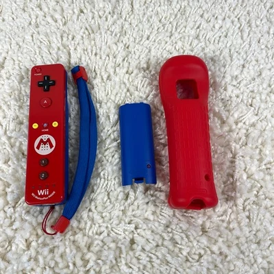 Nintendo Wii Remote Mario Red Motion Plus Wiimote Controller OEM RVL-036 Works - Image 1 of 4