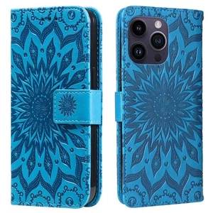 Case for iPhone 13 Pro Max - Blue Sunflower Totem Leather Card Holder - Photo 1 sur 4