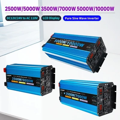5000W 6000W 8000W 10000W Pure Sine Wave Inverter 12V 24V to 120V With Remote - Image 1 of 4