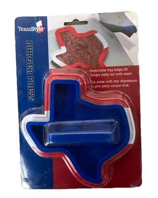 Prensa de hamburguesas con forma de TexasStyle Texas. Impresión de estrellas. Parrilla, barbacoa, galleta portón trasero Foto 1 de 2