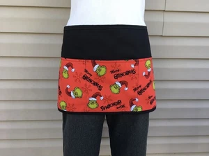 Christmas Grinch￼￼ server waitress Waist Half Black Apron 3 pocket restaurant - Picture 1 of 3